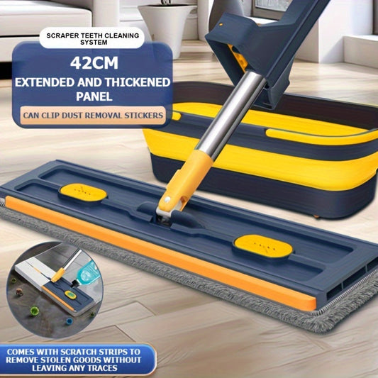 In 2024, a New and Improved Large Flat Mop and Bucket Set, Includes 6 Microfiber Pads - Stainless Steel 360° Rotating Mop for Dry & Wet Cleaning in Any Room, Without the Need for Electricity