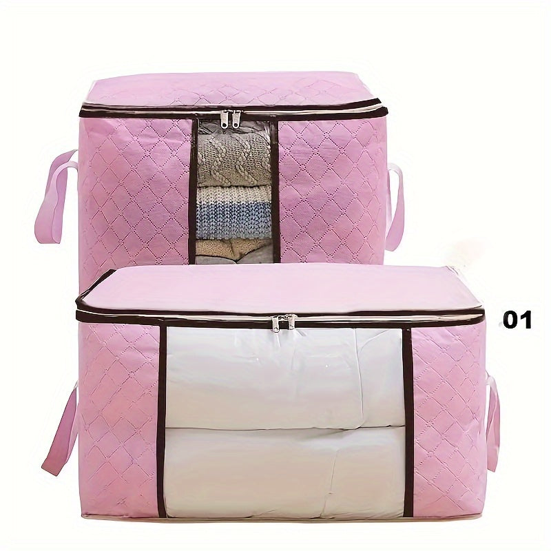 Large capacity storage bags with clear windows, made from contemporary canvas material and featuring reinforced handles and sturdy zippers - perfect for organizing your closet and bedroom accessories. Sold in a pack of 1.