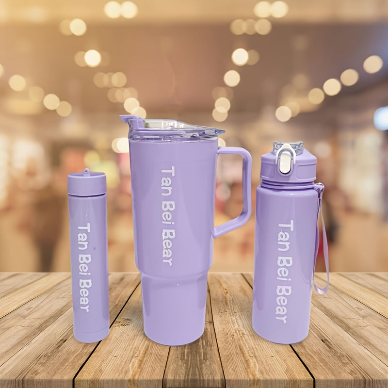 Set of 3 gradient water bottles, ideal for sports and fitness on the go. Leakproof and portable, made from BPA-free PC material. Perfect for camping and school gifts.