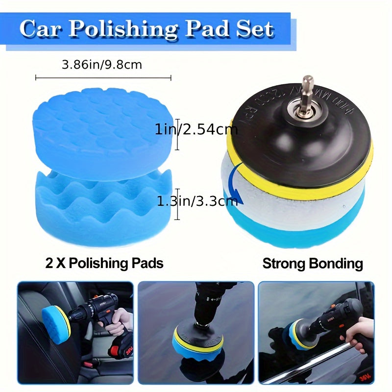 This kit includes a car polishing sponge pad and wool cap pad, designed for use with household electric drills and automatic polishing machines. It also includes suction cup drill bits for cleaning, waxing, dust removal, and polishing your vehicle.