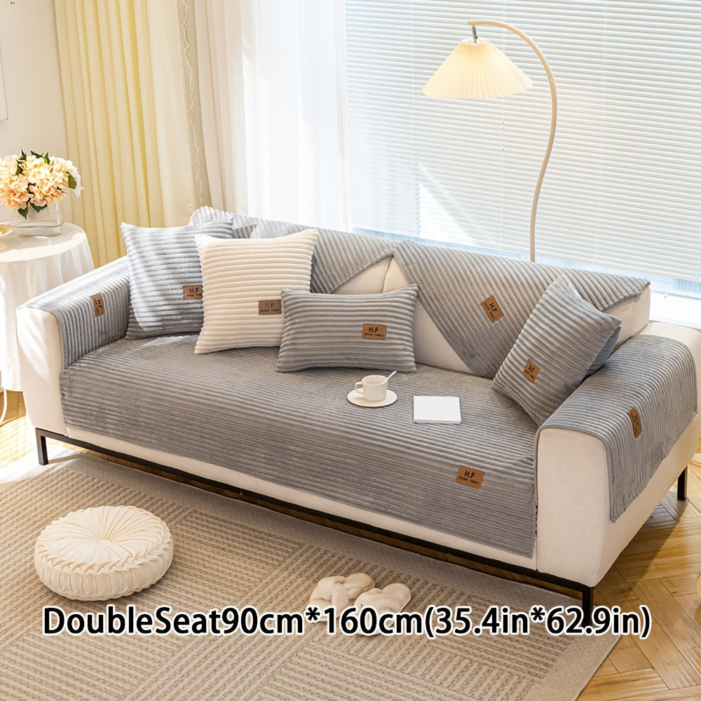 Thickened plush sofa cover with modern style to protect against dirt, slips, scratches and pets in home or office.