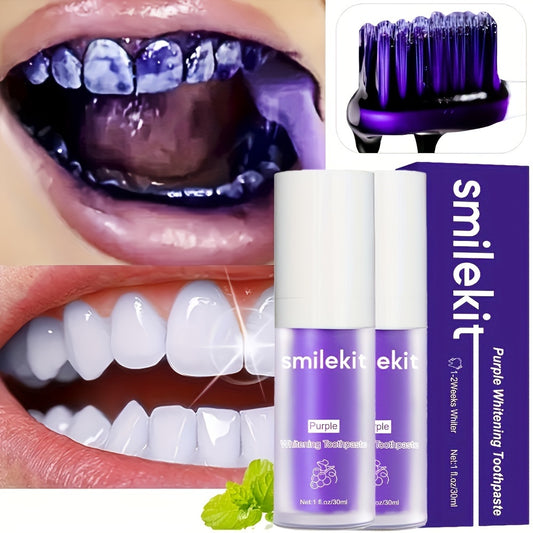 Grape-flavored purple toothpaste for deep clean, fresh breath, and brighter smiles.