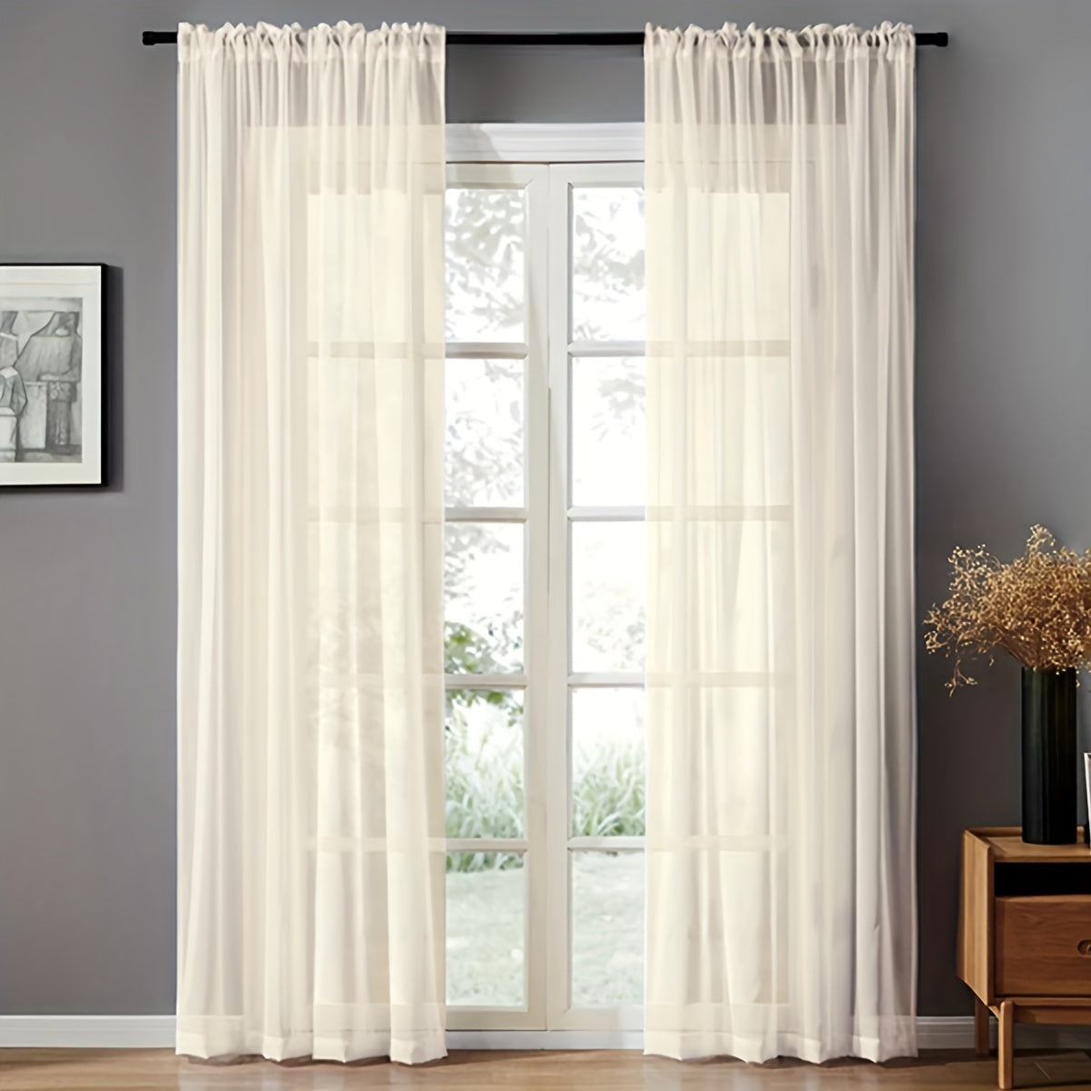 Pair of Sheer Voile Curtains with Rod Pocket for Kitchen, Bedroom, and Living Room Home Decor