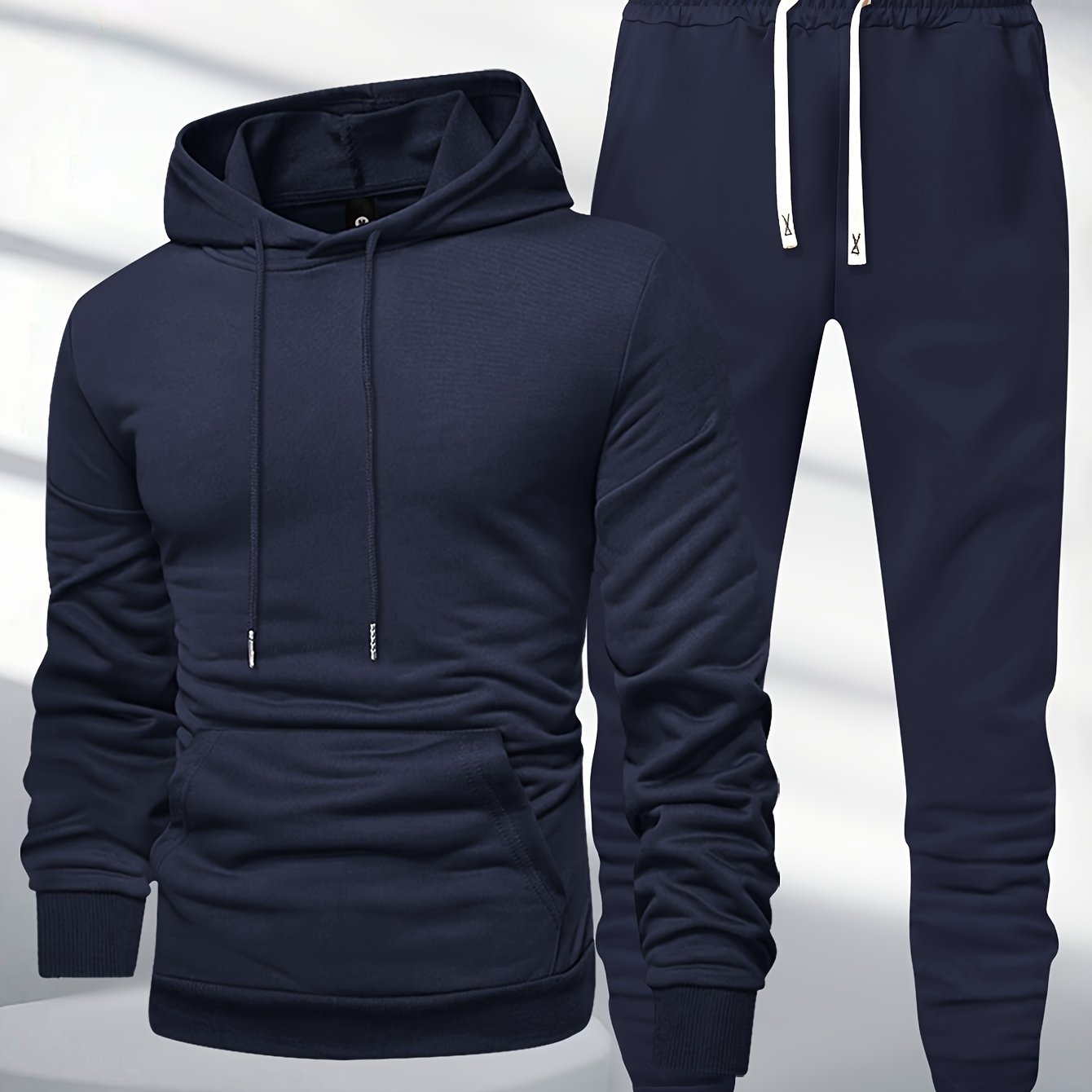 Men's Casual Polyester Sweat Suit with Long Sleeve Hoodie and Joggers, perfect for Spring/Autumn.