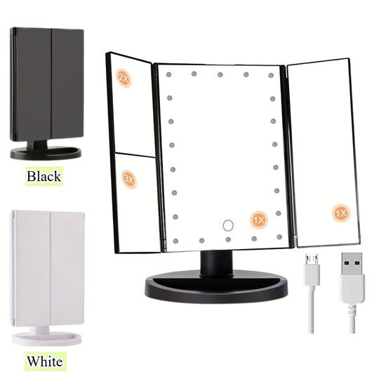 1pc LED Lighted Vanity Makeup Mirror with 2X & 3X Magnification, Touch Control, Trifold Design, Dual Power Supply (Battery/USB), Portable - Perfect Women's Gift for Makeup Application