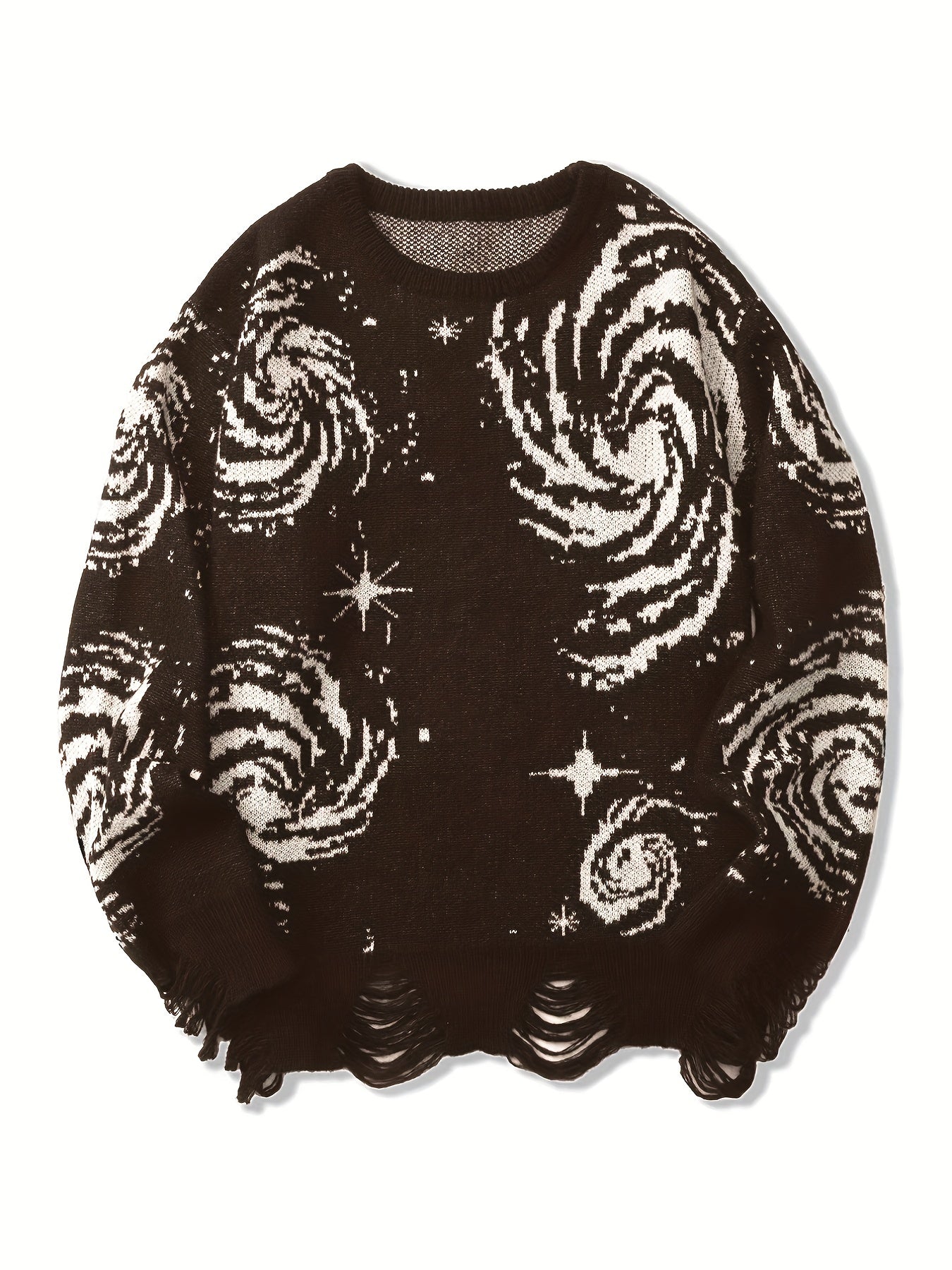 Men's novelty starry graphic print sweater, stylish knit pullover for males in plus size.