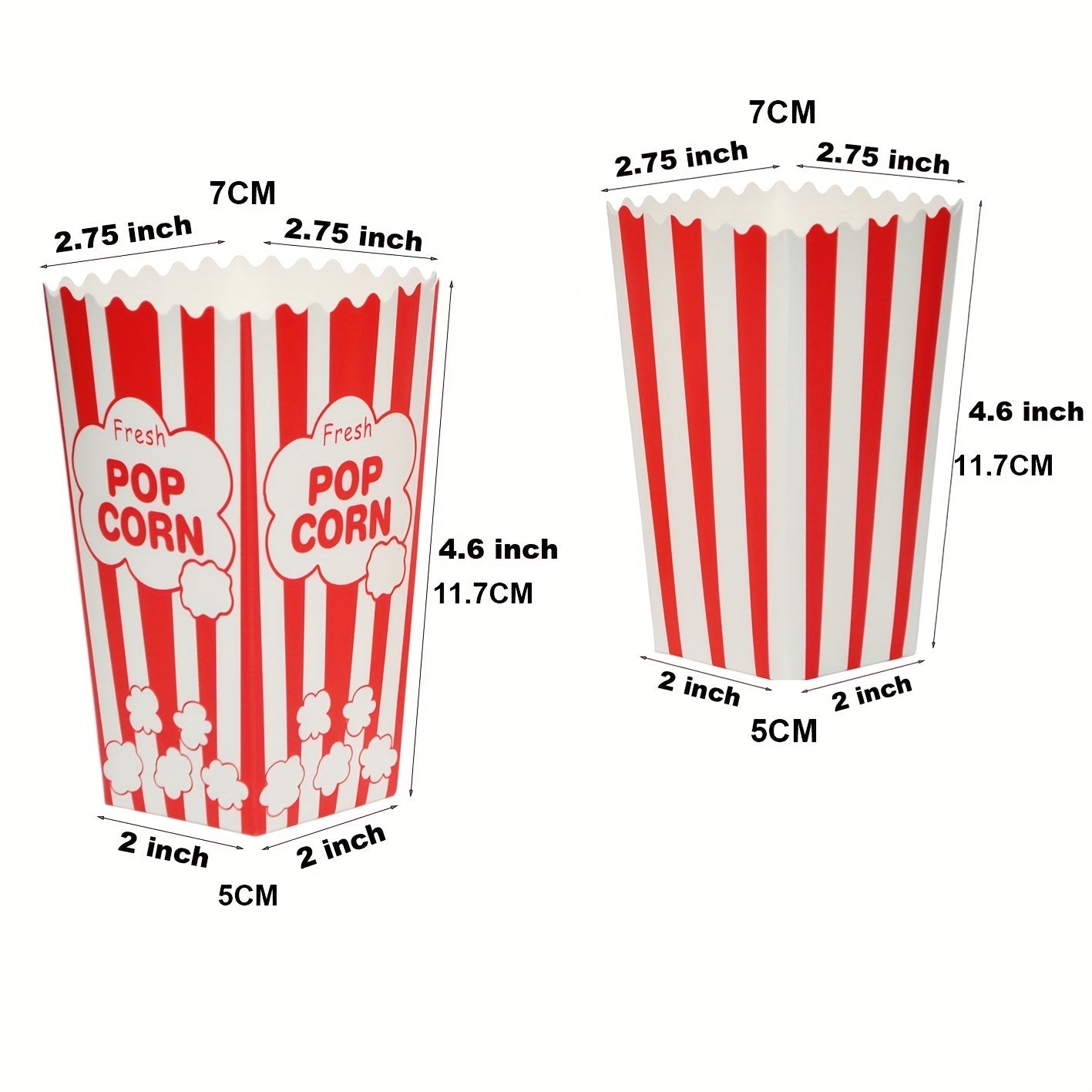 100 Disposable Red and White Popcorn Boxes - 2.27oz, Ideal for Movie Theaters, Home Use, or Carnival Parties - 250gsm Quality