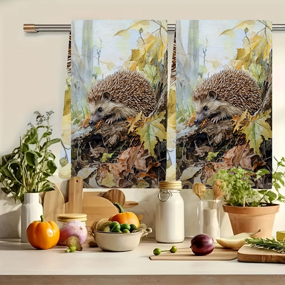 Set of 2 Kitchen Towels with Ultra Soft Fabric, Featuring the Gentle Rustle of a Hedgehog Searching for Insects, Highly Absorbent and Perfect for Holiday Decor, Machine Washable, 16x24 Inches - Item Code: 2KYSYS1218629