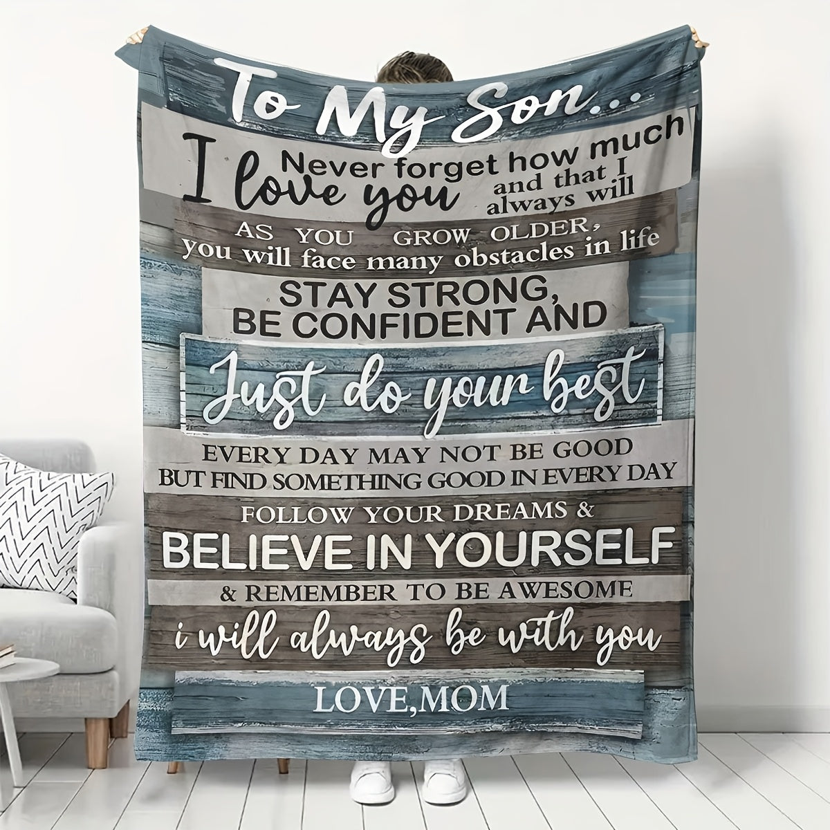 Gift from Mom to Son: Personalized Blanket - Perfect for Birthdays, Graduations, and Valentines- Gifts for Grown Sons - Sentimental Gesture from Mother.