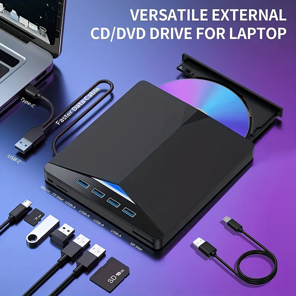 Portable USB 3.0 DVD Drive: Burn, Play & Compatible with Laptop/Desktop/PC/Mac OS