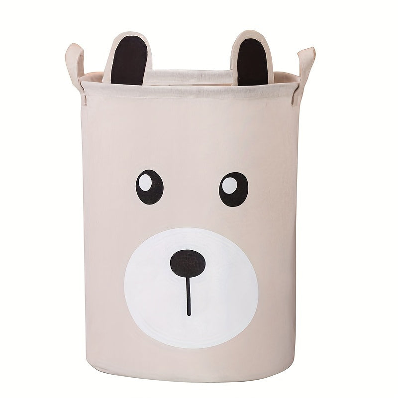 Waterproof fabric toy storage bin with cute cartoon design for kids' toys organization.