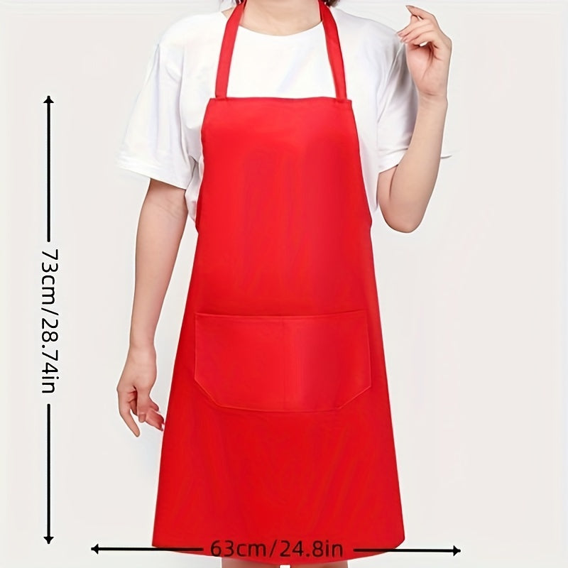 Waterproof adjustable polyester apron with pockets in red, black, and pink. Ideal for cooking, BBQ, and salon use. Great for BBQ essential gear.