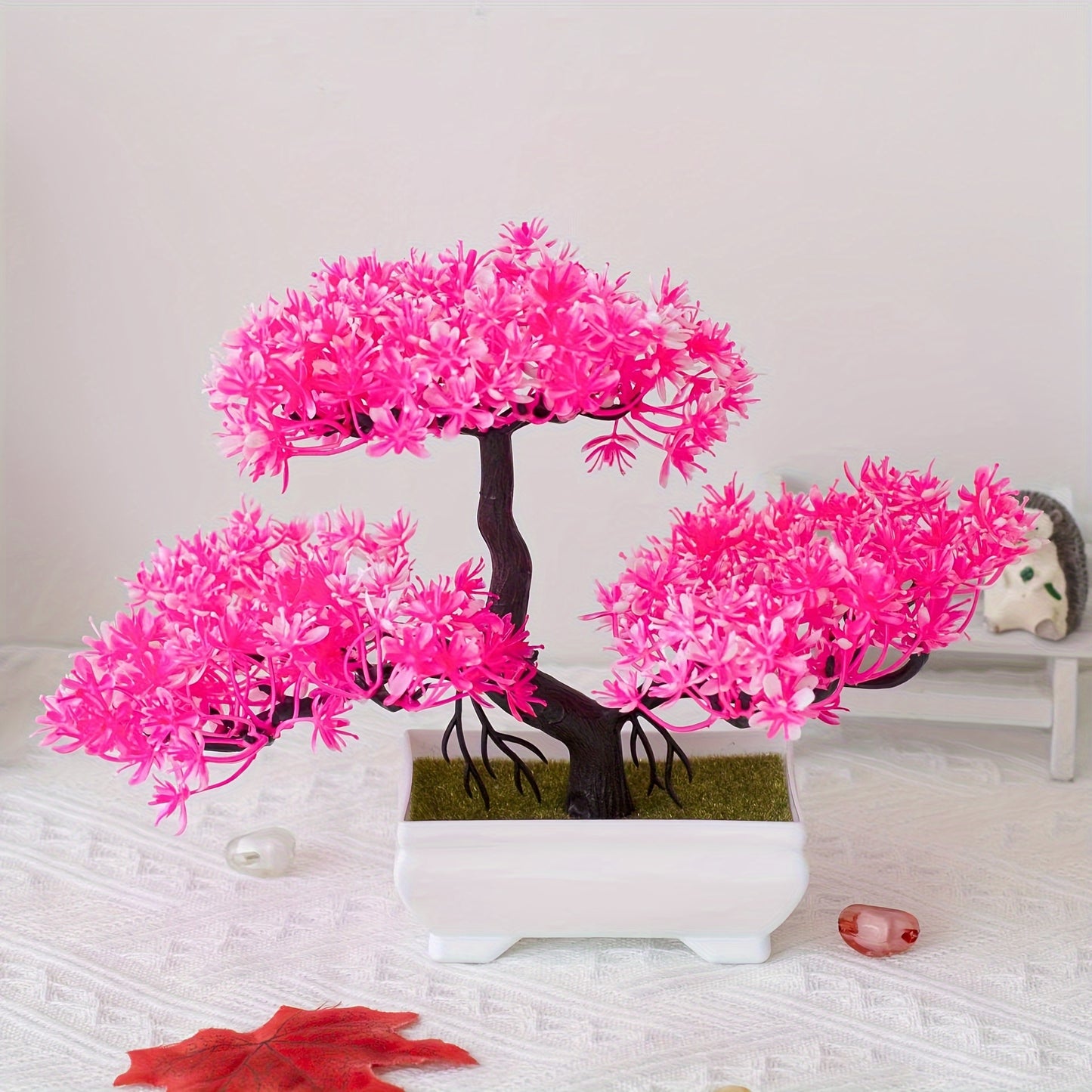 Artificial bonsai tree with plastic cement pot for home or office decor and birthday gift.