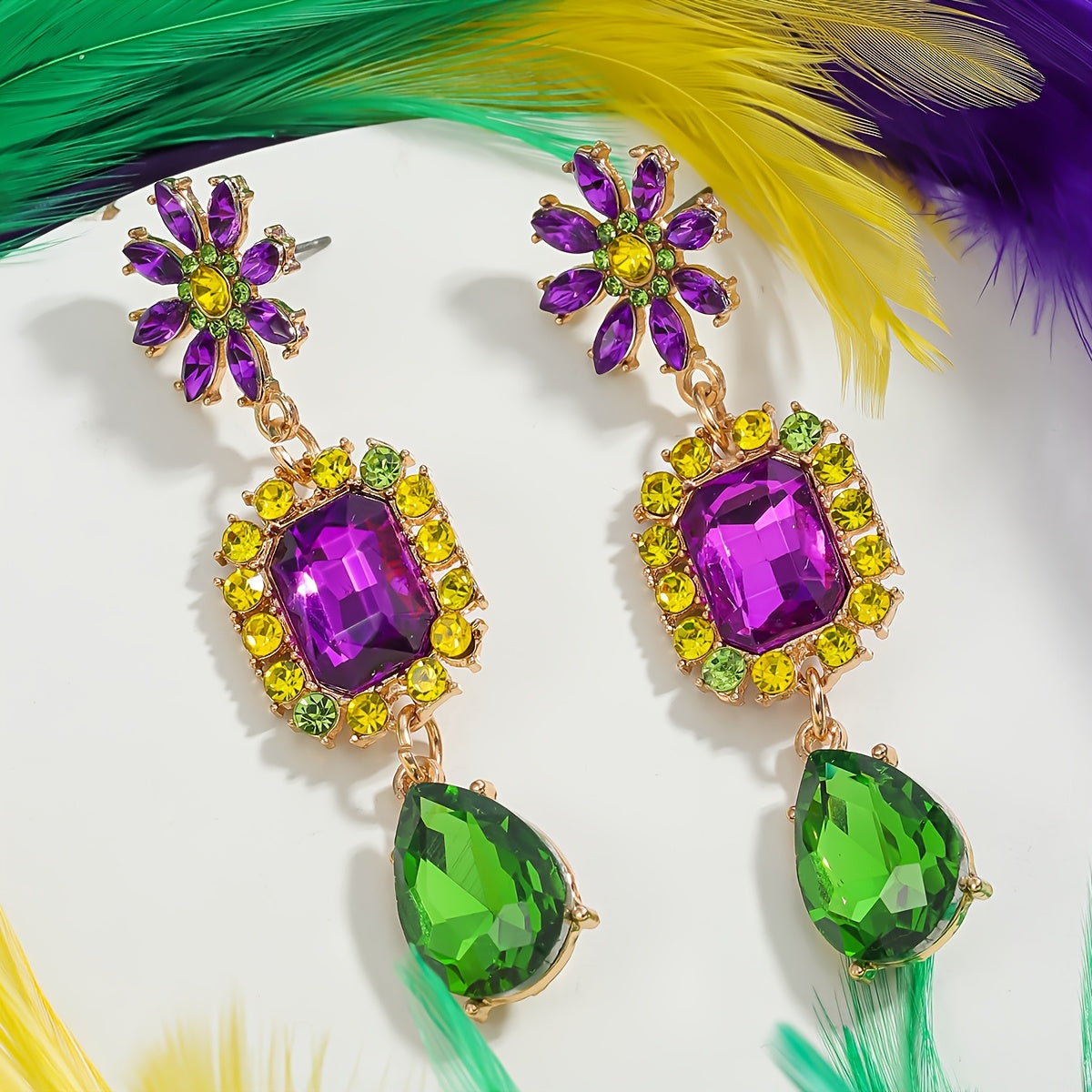 Luxurious Bohemian Rhinestone Wing Earrings with a touch of Elegance, made of Zinc Alloy and featuring Stainless Steel Posts. Perfect for Mardi Gras Day and any festive occasion, these statement dangle earrings are ideal for both daily wear and special