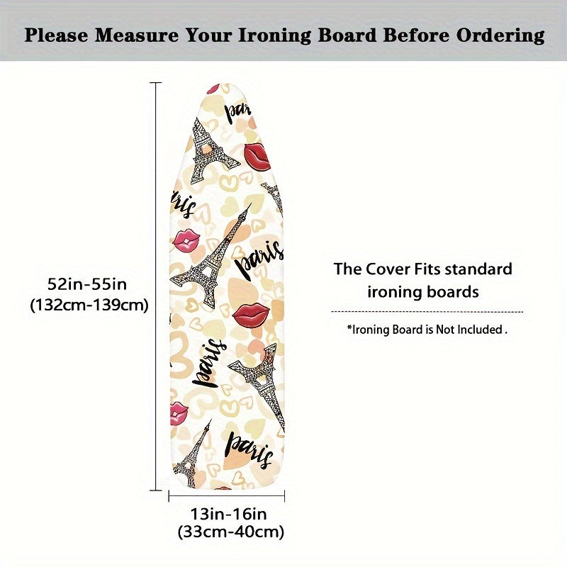 Elegant Eiffel Tower Print Ironing Board Cover, 38.1x137.16 cm, with Luxurious Padding, Elasticized Edge, Stain-Resistant Material - Ideal Birthday Present for Home and Kitchen Ironing Boards