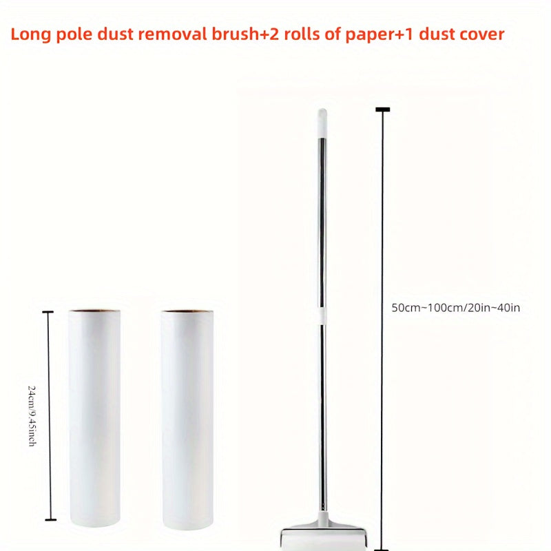 1 set includes a long rod dust brush, 2 rolls of paper, and 1 dust cover. Additionally, the set also includes a long rod dust brush, 3 rolls of paper, and 1 dust cover. The telescopic long rod handle roller sticky brush measures 100.0cm in length, while