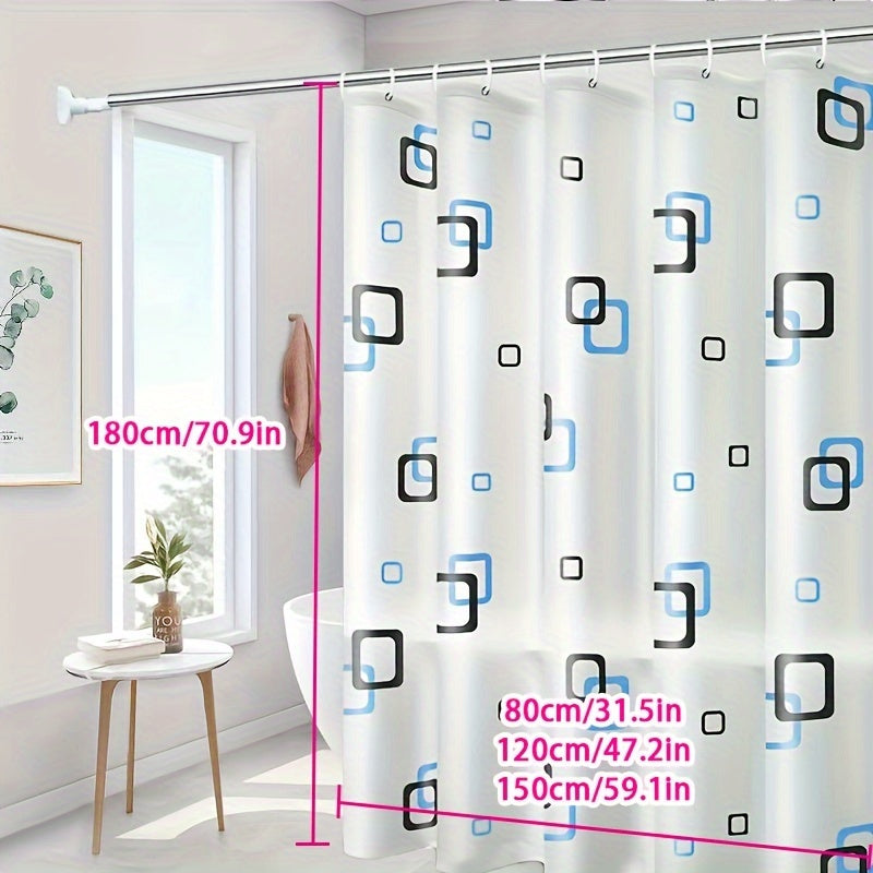 Waterproof PEVA shower curtain for bathroom partition, no-drill installation.