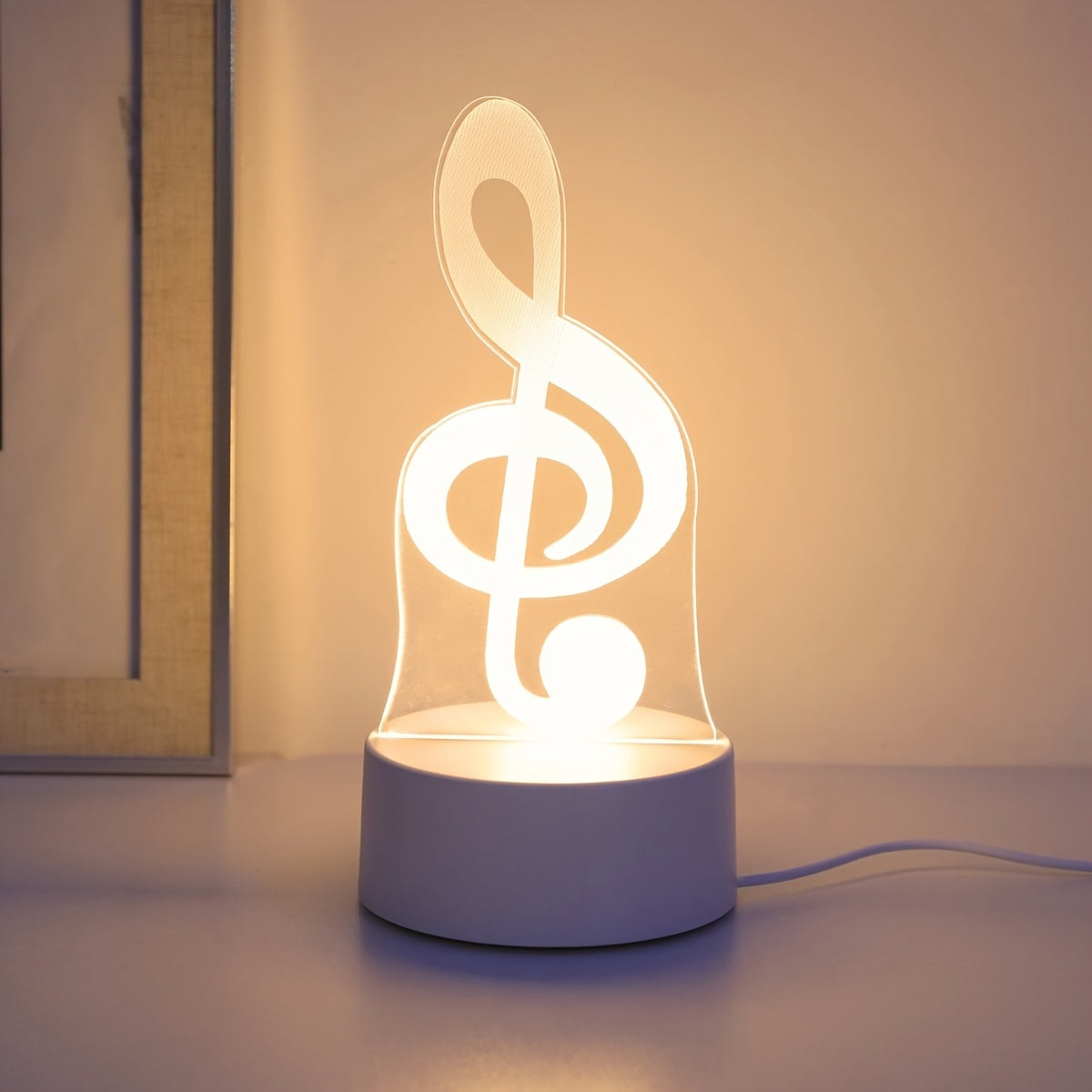 USB-powered 3D music note night light, perfect for bedroom decor. Ideal gift for boys and girls on birthdays or holidays.