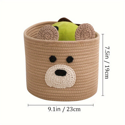 Oyhomo brown bear storage basket suitable for toys and gifts, 23.11x19.05 cm, woven rope design, ideal for stuffed animal storage.