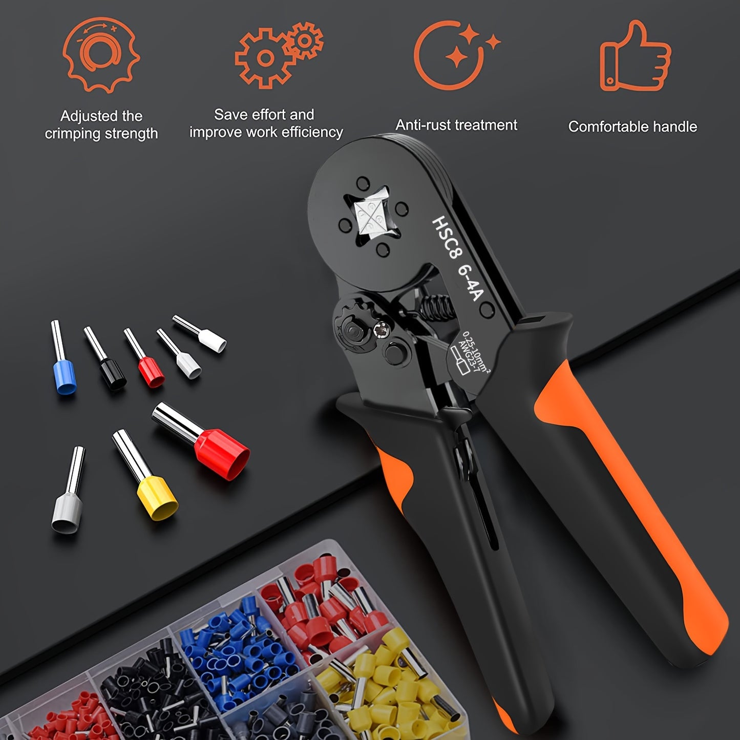 SANJIANG Hexagonal Crimping Tool HSC8 10-6: Adjustable strength, rust-resistant, comfortable metal handle.