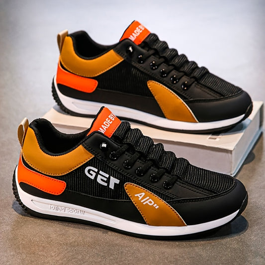 Men's fashion sneakers with solid color, non-slip sole, and lace-up closure. Perfect for outdoor activities in any season with a preppy style.