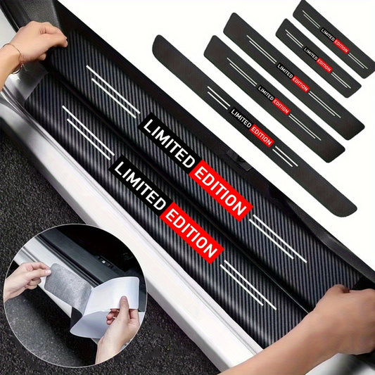 Carbon fiber protective stickers for car doors and trunk sills, suitable for multiple car brands.