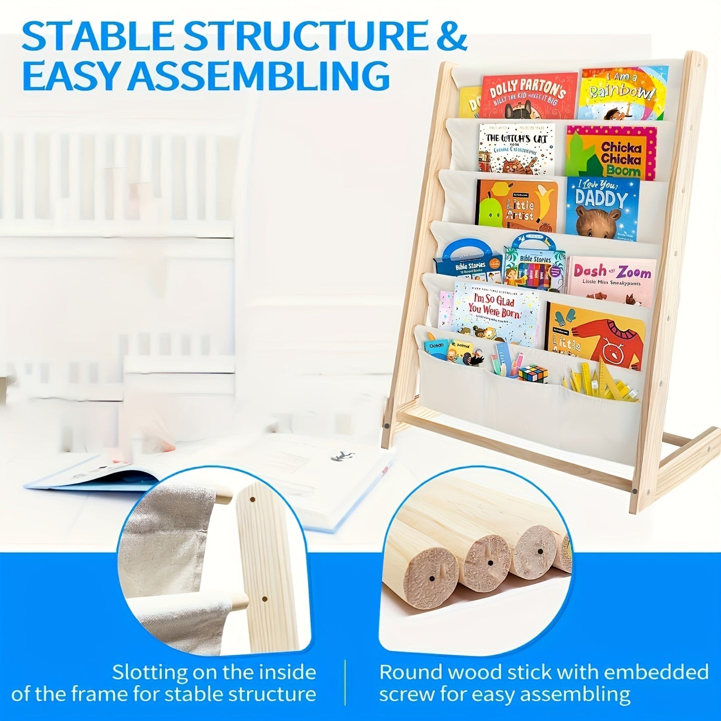 Adorable 5-Tier Wooden Children's Bookshelf - Ideal for Organizing Books in Nursery, Bedroom, or Living Room