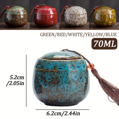 Ceramic Mini Tea Can - 1 piece, 70ml - Ideal for Candy, Coffee Powder, Matcha - Portable Travel Pot with Sealed Lid - Food Safe Container with dimensions 5.59x10.41 cm