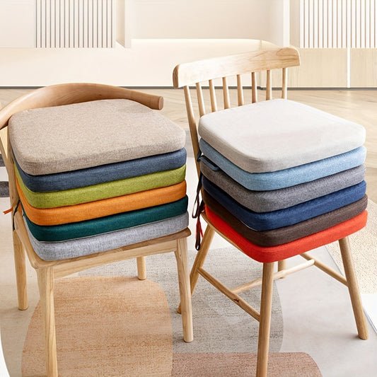 Colorful striped chair cushion with anti-slip foam, washable linen cover, ideal for kitchen or home use.