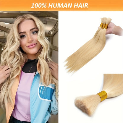 45.72-71.12 cm No Weft Braiding Hair Bulk, Blonde Human Hair Extensions, 50g/100g Pack for Women