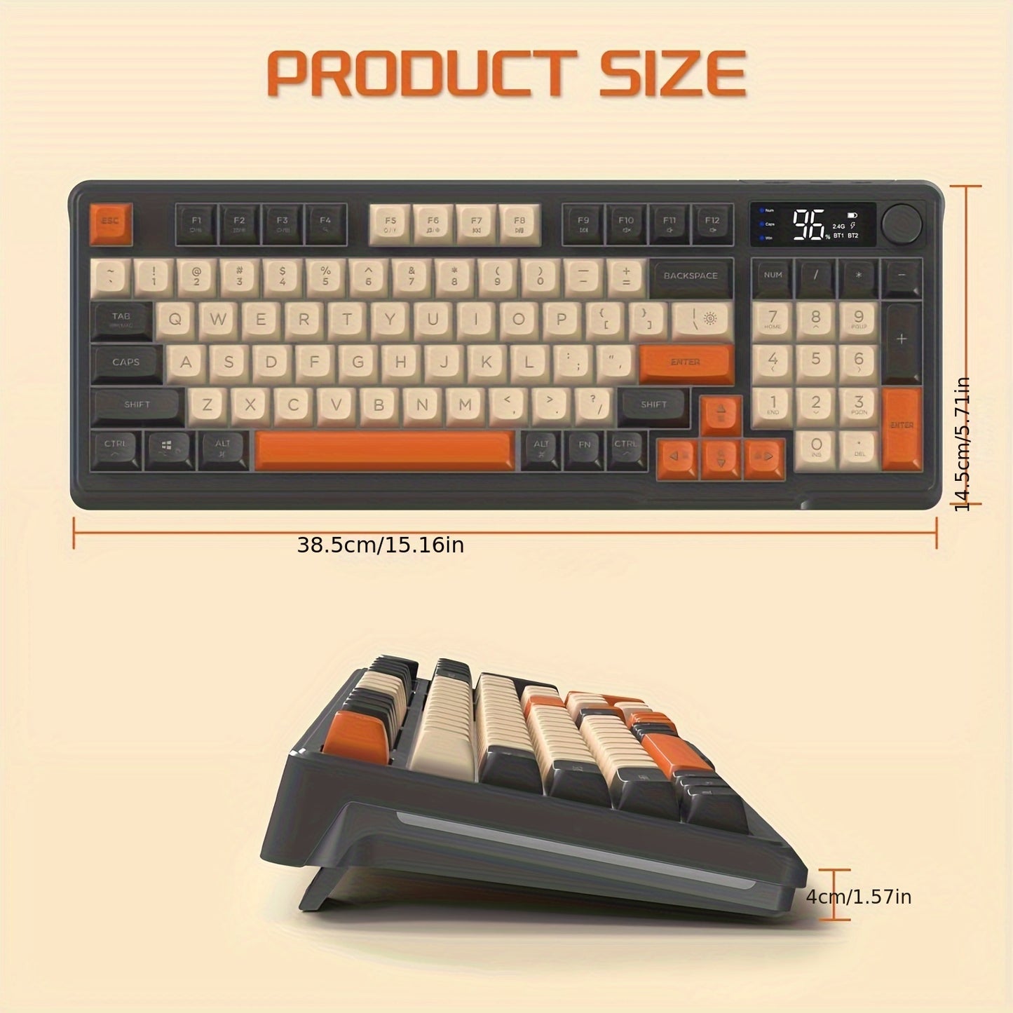 ZIYOU LANG M88 Wireless Gaming Keyboard with Display Screen & Knob, BT/2.4GHz Dual Mode Quiet Membrane Keyboard