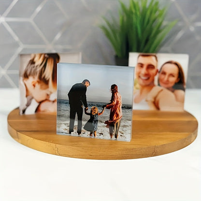 Customize your memories with a personalized full-frame square acrylic photo frame. This transparent display will keep your picture memories alive as unique souvenirs.