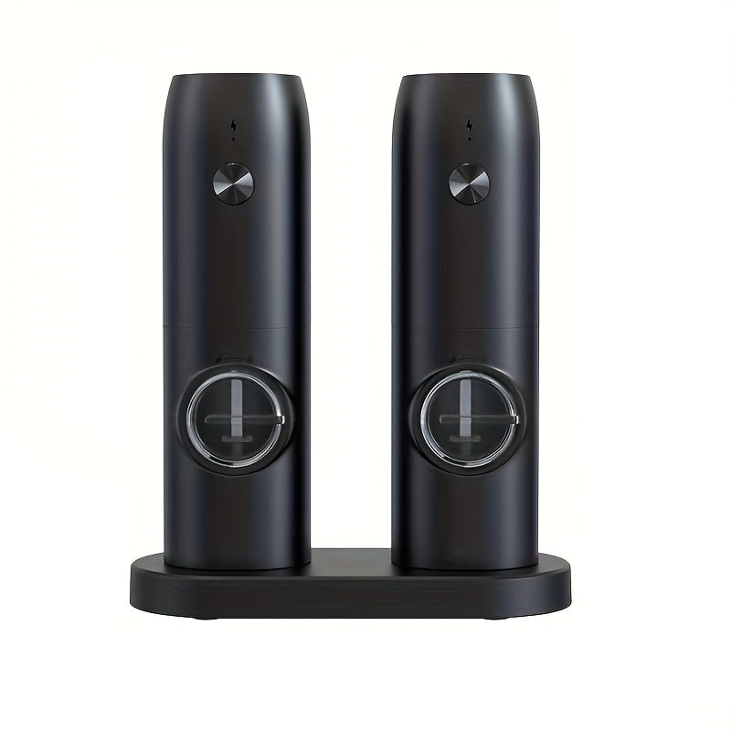 Get a set of two rechargeable electric salt and pepper grinders with adjustable coarseness levels. These spice mills come with a built-in lithium battery that can be easily charged with a USB cable. Made of durable plastic, they are perfect for holiday