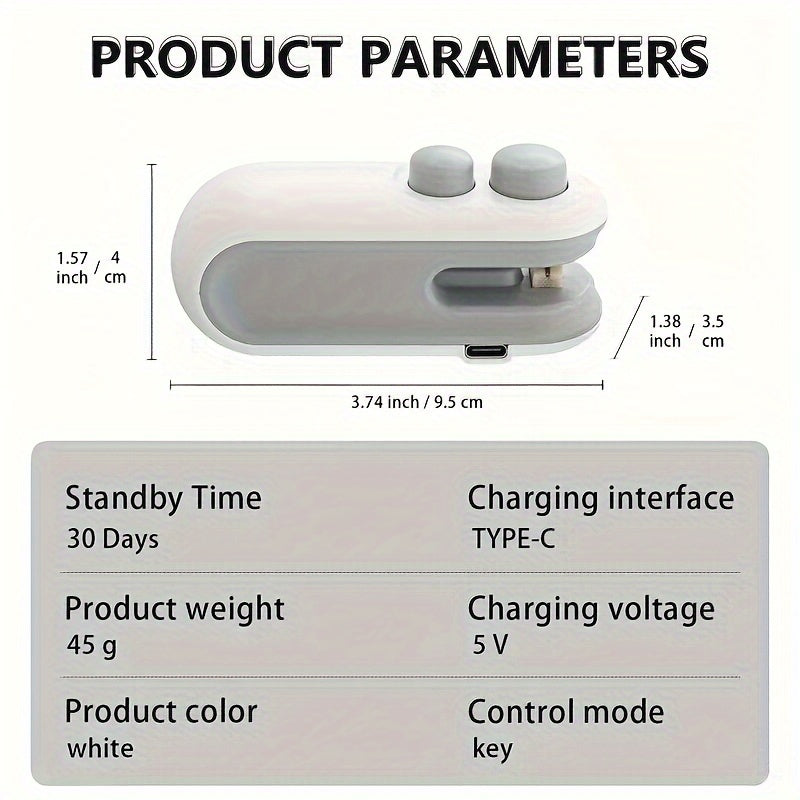 USB Rechargeable Mini Snack Bag Sealer with Built-In Cutter - Keep Food Fresh and Portable Kitchen Vacuum Seal Machine for Plastic Bags - Manual Operation, 16W Power Supply