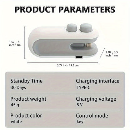 USB Rechargeable Mini Snack Bag Sealer with Built-In Cutter - Keep Food Fresh and Portable Kitchen Vacuum Seal Machine for Plastic Bags - Manual Operation, 16W Power Supply