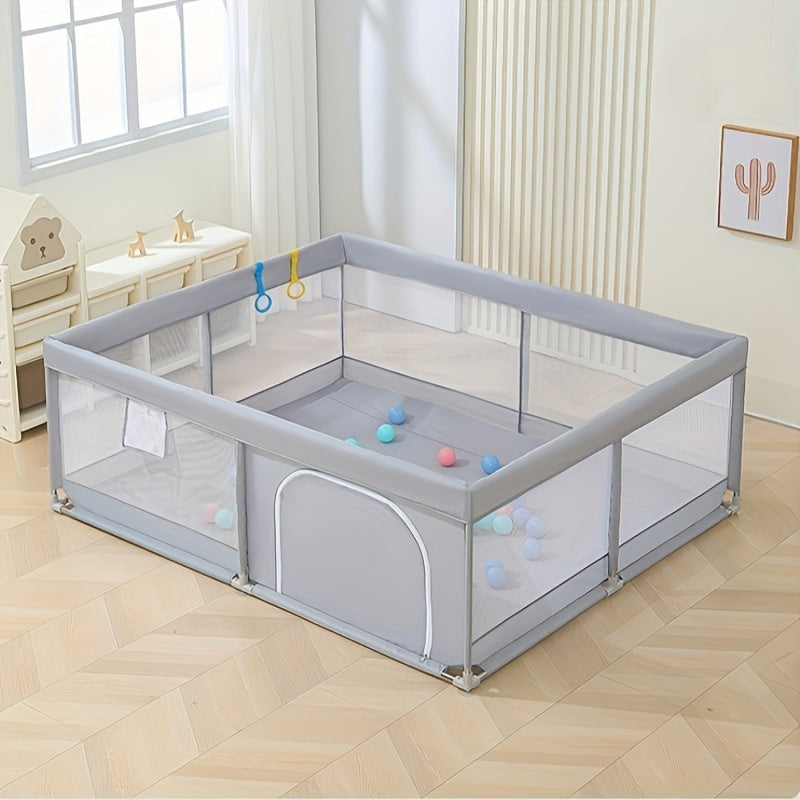 Child's Playpen 150 * 180cm, Playpen for Kids, Includes 50 Play Balls and 4 Kid's Rings, Playpen with Safety Net and Zipper, Perfect for Indoor or Outdoor Use