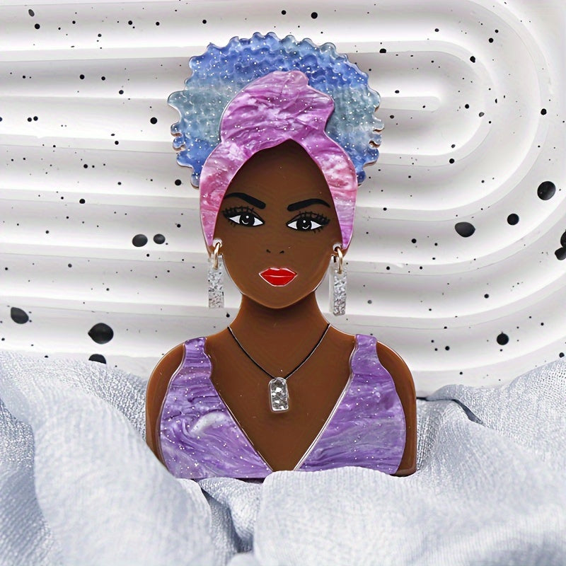 Vintage Gothic Style Acrylic Fashion Girl Brooch featuring a Black Skin Girl design, perfect as a unique Novelty Clothing Accessory for Women.