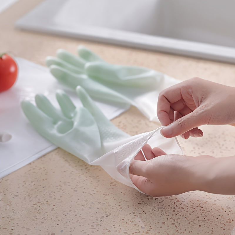 Three pairs of high-quality household cleaning gloves for premium protection. These waterproof kitchen gloves are perfect for dishwashing and other housework tasks. Their non-slip design makes them ideal for a variety of cleaning tasks, including laundry