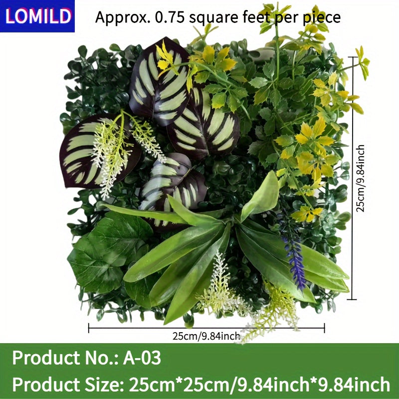 One piece of LOMILD Imitation Milan Mixed Green Plants in various styles with flower and grass skin. Ideal for outdoor wall, wedding, and festival decorations. Also suitable for tying