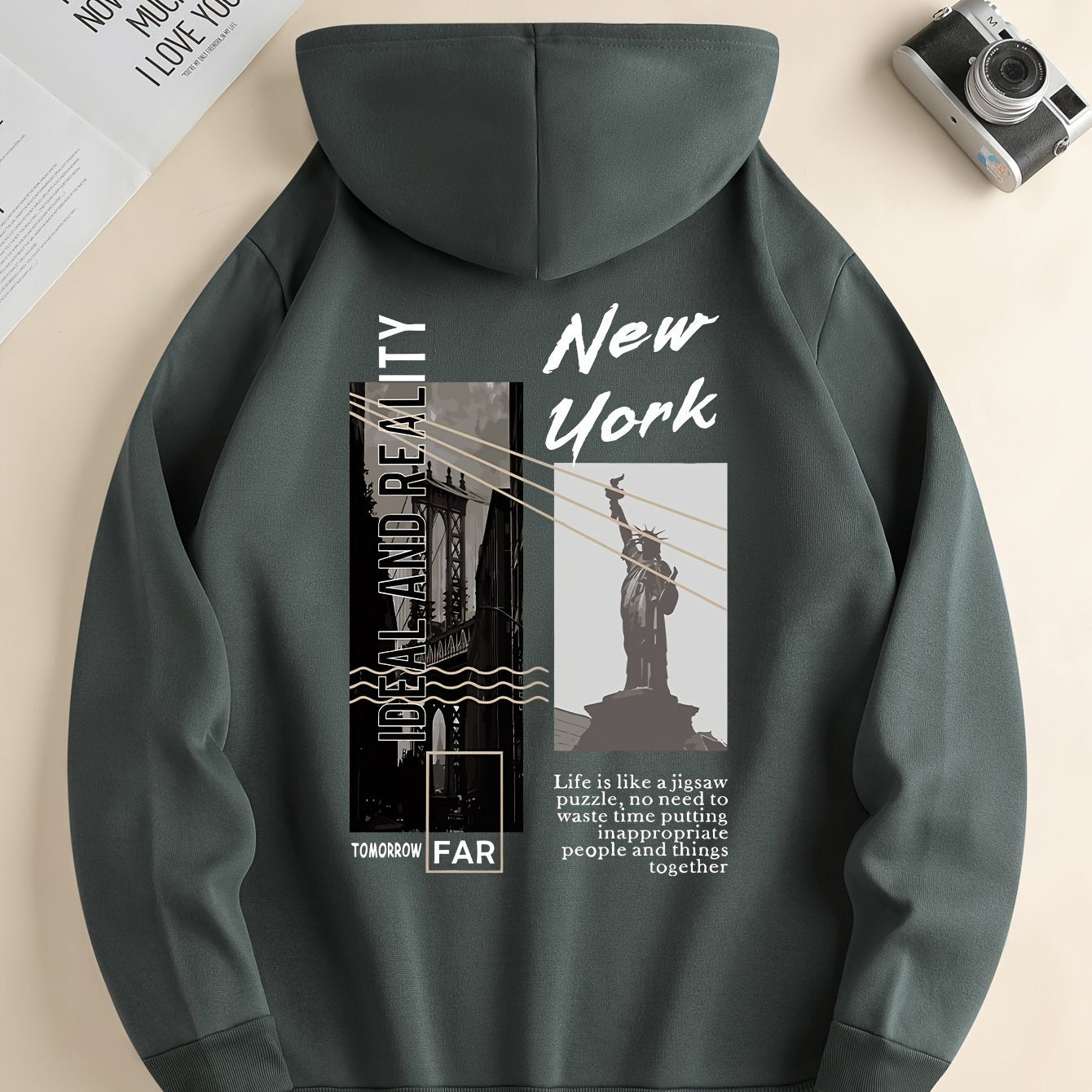 NYC Print Hoodie, Stylish Men's Graphic Pullover for Winter and Fall, Ideal Gift