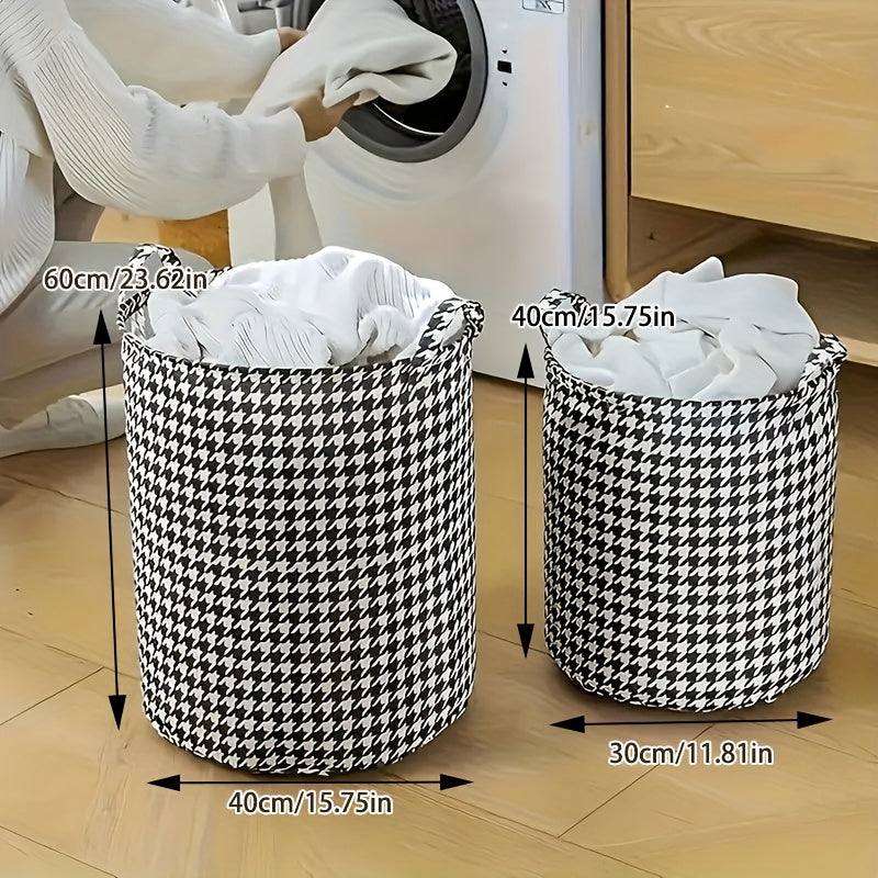 Multi-purpose fabric storage basket with handles for laundry, clothing, and toys. Ideal for organizing in bedrooms, living rooms, bathrooms, kitchens, and shelves.