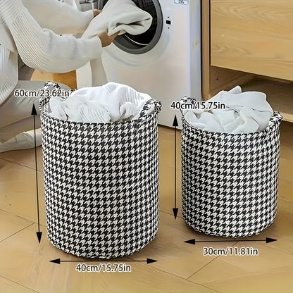 Multi-purpose fabric storage basket with handles for laundry, clothing, and toys. Ideal for organizing in bedrooms, living rooms, bathrooms, kitchens, and shelves.