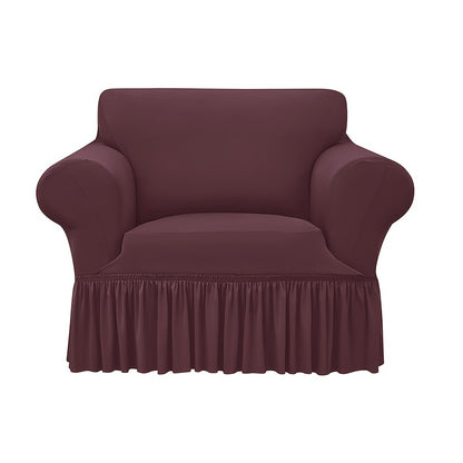 Elastic waterproof sofa slipcover with skirt for all seasons, ideal furniture protection for home and office.