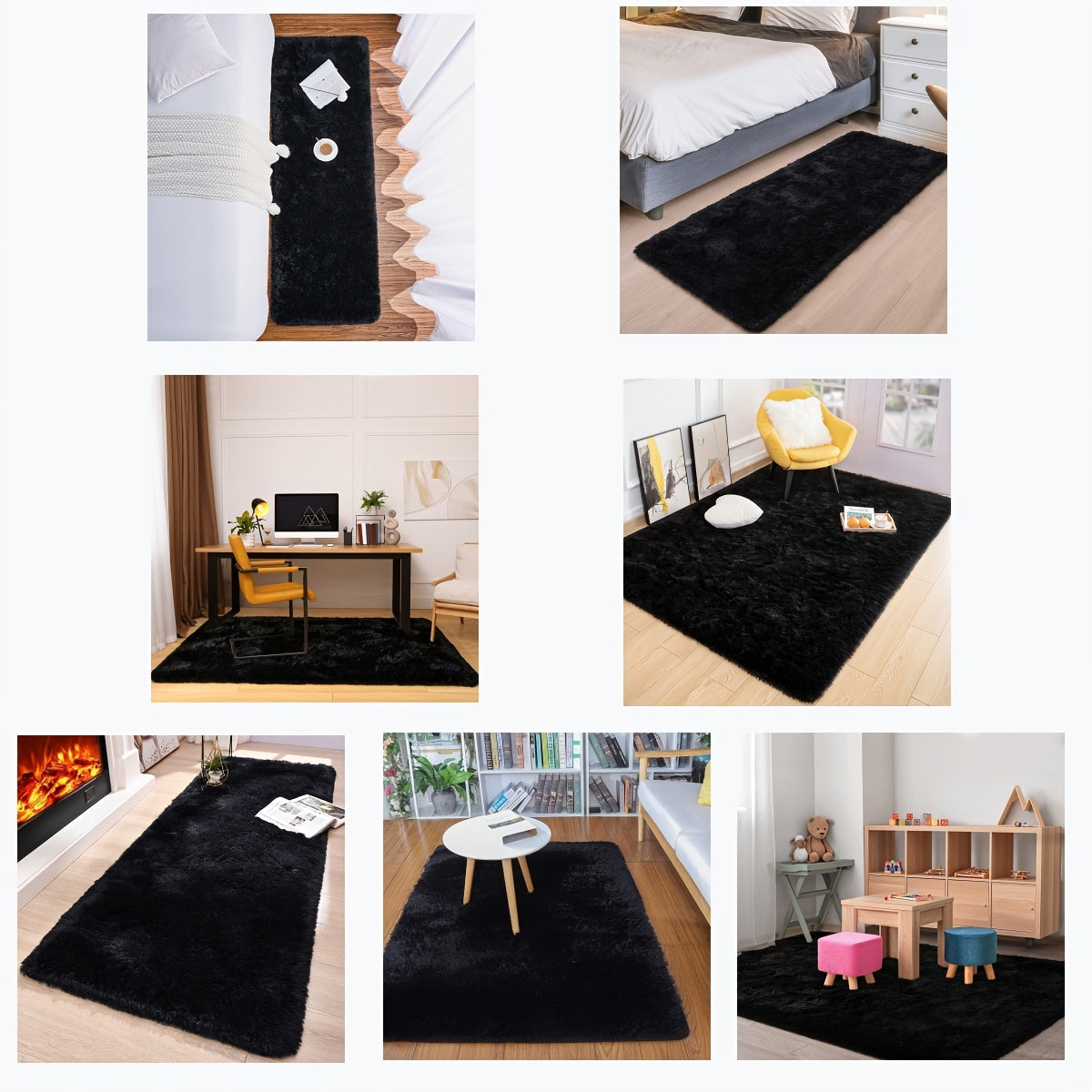 Soft and Fluffy Black Area Rug for Bedroom, Super Cozy Shaggy Carpet, Modern Plush Rug for Living Room or Dorm, Non-Slip Fuzzy Rug for Stylish Room Decor