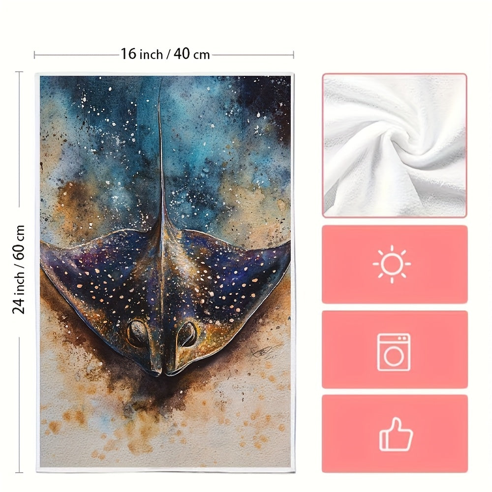 This offer includes a pair of luxurious kitchen towels featuring a stunning metallic stingray design. These ultra soft towels are perfect for both drying dishes and hands, making them a great addition to your holiday decor. They are highly absorbent and