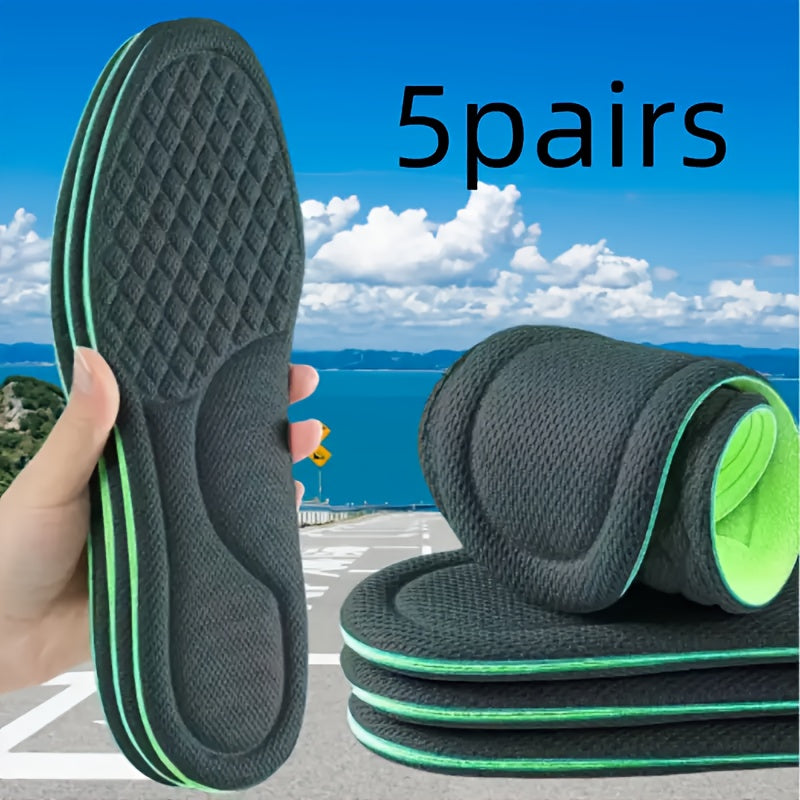 5 pairs of soft sports insoles for men and women, perfect for mountain climbing, travel, and outdoor activities.