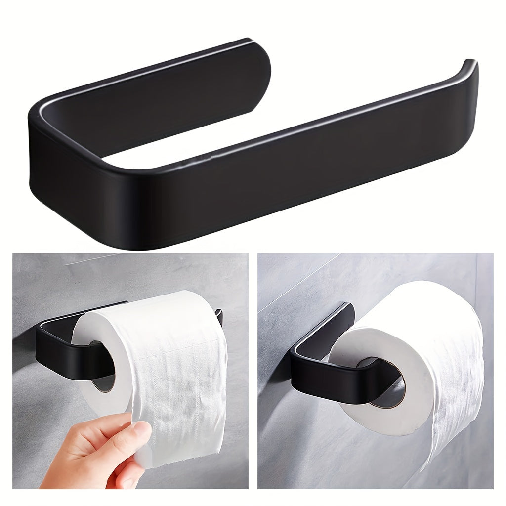 Wall mounted toilet paper holder for bathroom, no punching required with towel rack and accessories included.