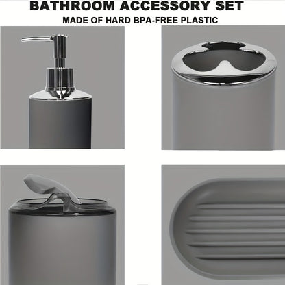 6-piece bathroom accessories set in grey, perfect for decorating your countertop. Great for housewarming or holiday gifts.