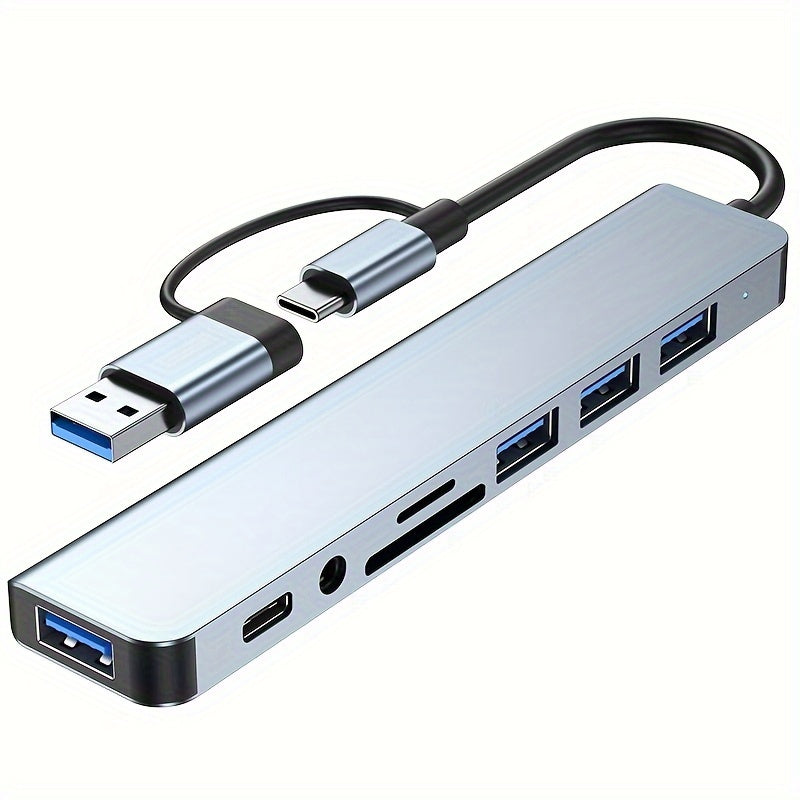 3.0 High speed USB C hub with 4 USB ports, USBC TF/SD card reader, and 3.5mm audio output. Compatible with MacBook Pro/iPad Pro/HP laptops/Galaxy phones.