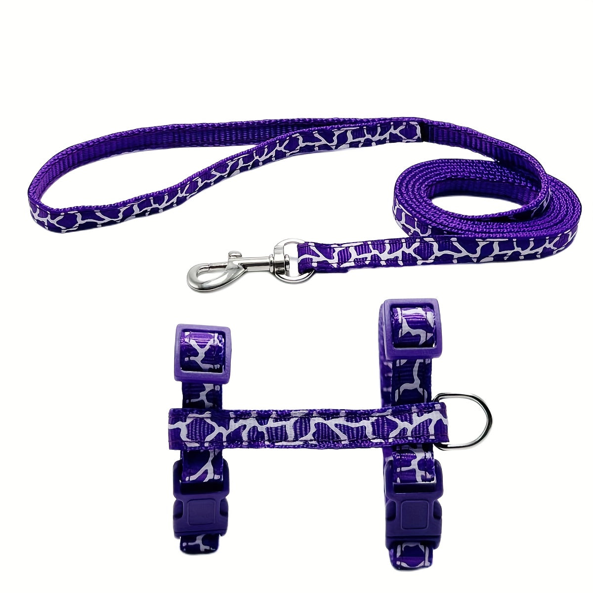 Adjustable Cartoon-Print Cat Harness with Leash, Escape-Proof, Soft Polyester Chest Strap. Available in Pink, Blue, Purple, Red for Small Pets.